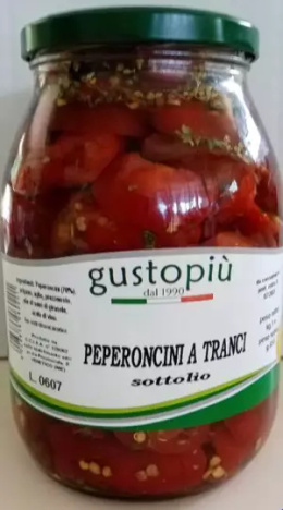 Papryka Peperoncini Tranci cięta 650g w oleju 1kg Gustopiu