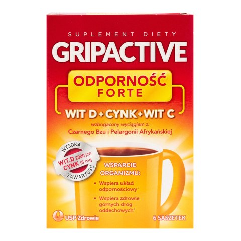 Gripactive Odporność Forte. Wit.D + Cynk + Wit.C 6 saszetek Gripactive Odporność Forte. Wit.D + Cynk + Wit.C 6 saszetek