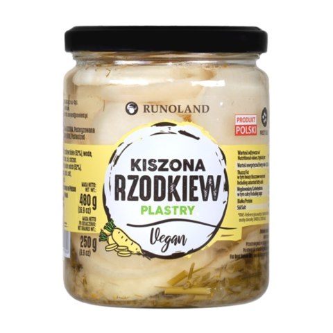 Kiszona rodzkiew biała w plastrach 480 g Kiszona rodzkiew biała w plastrach 480 g