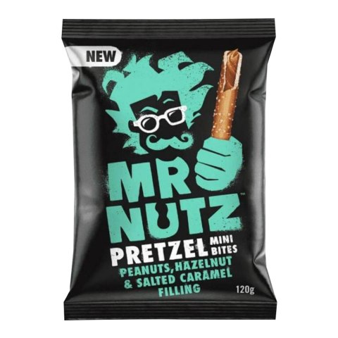 Paluszki solone z nadzieniem z orzeszkami ziemnymi, orzechami laskowymi i karmelem 120 g Paluszki solone z nadzieniem z orzeszkami ziemnymi, orzechami laskowymi i karmelem 120 g