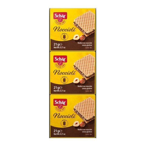 Wafelki z kremem z orzechów laskowych 3x21g bezglutenowe 63g Wafelki z kremem z orzechów laskowych 3x21g bezglutenowe 63g