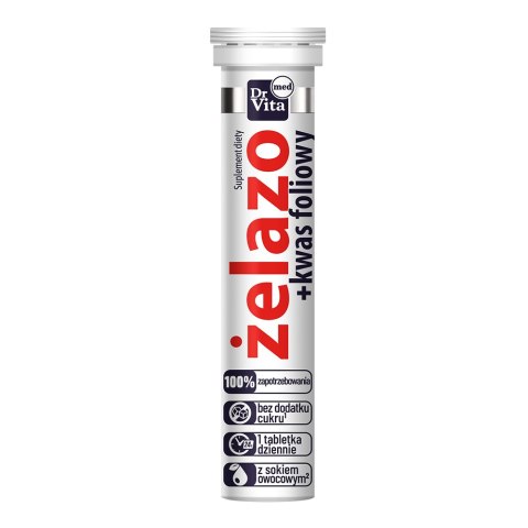 Żelazo + kwas foliowy 20 tabletek musujących Żelazo + kwas foliowy 20 tabletek musujących