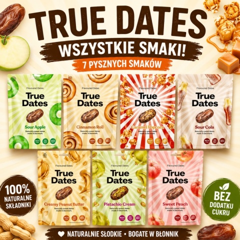 Zdrowe Słodycze True Dates MIX 7 Smaków 700g Daktyle Bez Dodatku Cukru Fit Przekąski